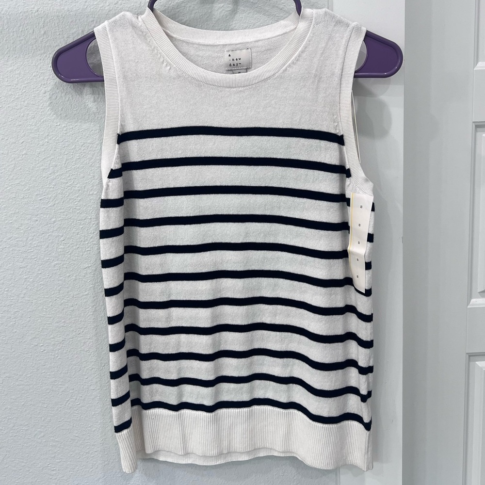 a new day Black and White Striped Tank Top